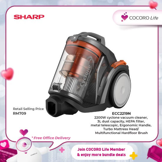 2200W cyclone vacuum cleaner, 3L dust capacity, HEPA filter, metal